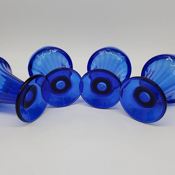 Luminarc French Cobalt Blue Glass Parfait Ice Cream Cup Lot 4 Scalloped VTG - Picture 8 of 10